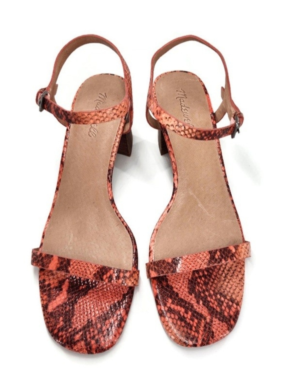 Madewell Hollie Snake Embossed Leather Open Square Toe Low Block-Heel Sandals - Picture 5 of 11